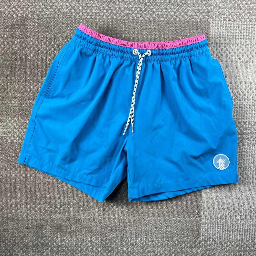 Chubbies Mens Swim Trunks Blue Pink Elastic Waist 5.5 Inseam Size Small S